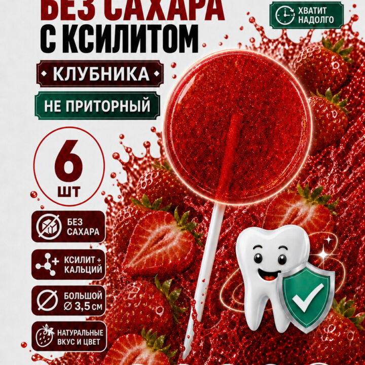 Леденцы Есин с ксилитом без сахара, клубника — 6шт
